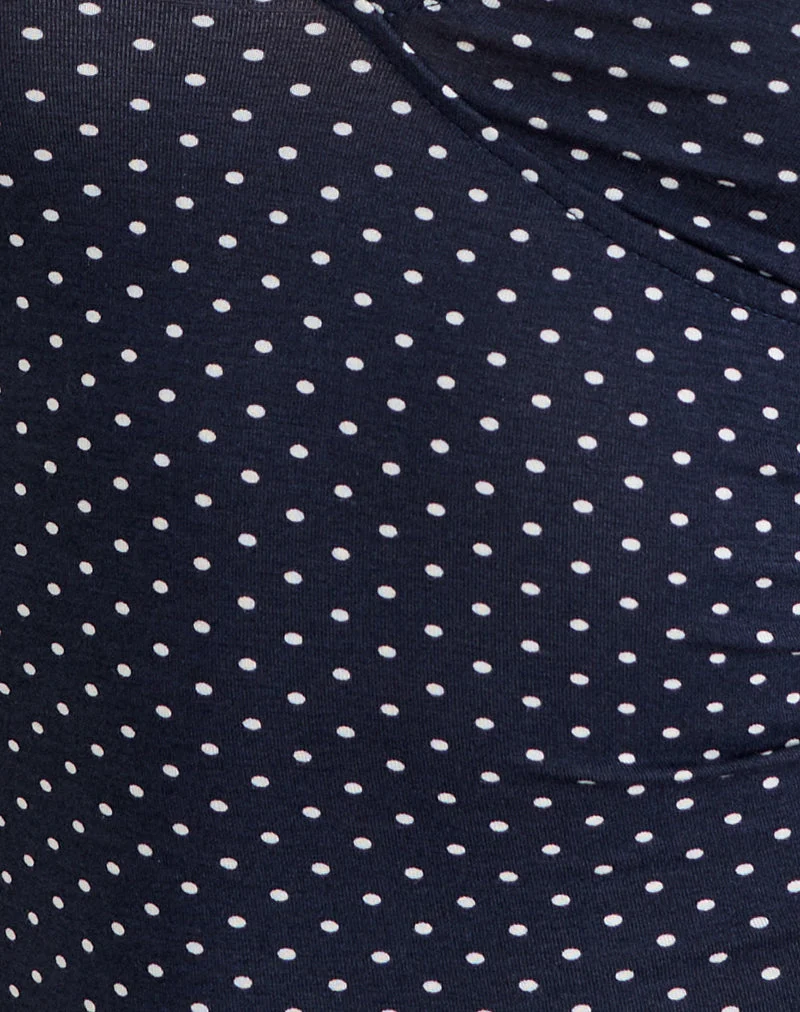 Fara-Top mit Perlen aus Jersey in Marineblau mit Mikro-Polka-Print
