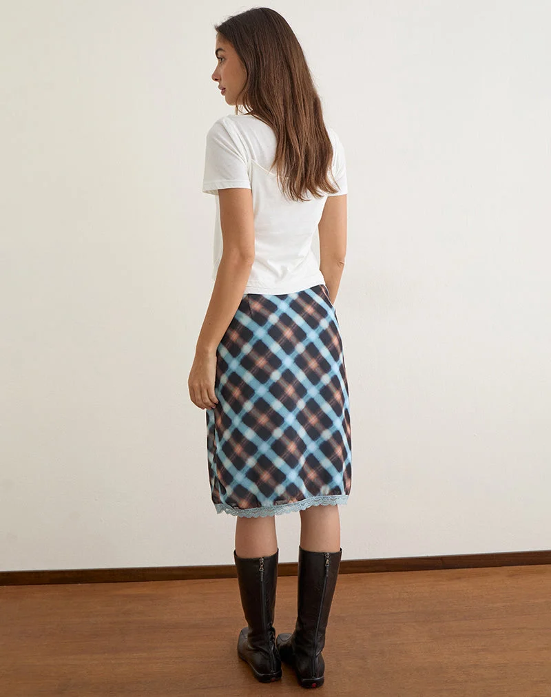 Sangga Midi-Rock aus Chiffon in Schwarz und Blau mit zartem Karomuster