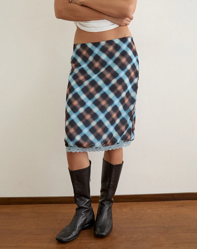 Sangga Midi-Rock aus Chiffon in Schwarz und Blau mit zartem Karomuster