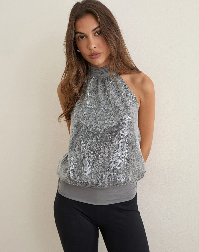 Sadiya-Haltertop mit silbernen Pailletten