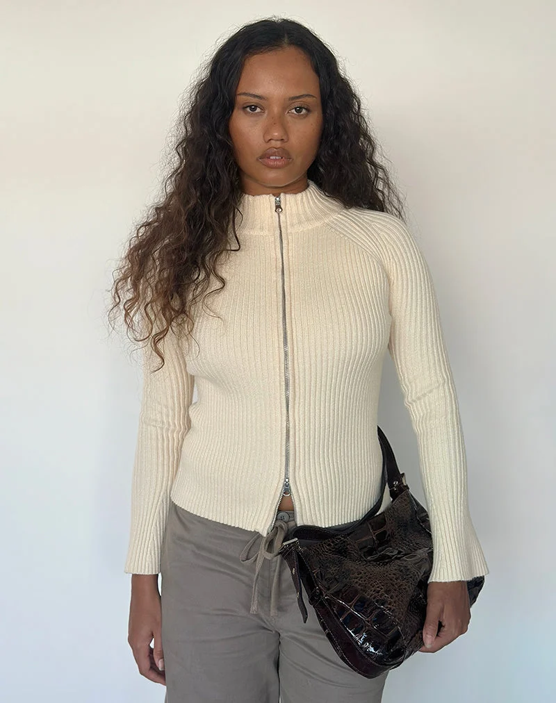 Ranala-Pullover mit hohem Kragen aus Strick in Creme