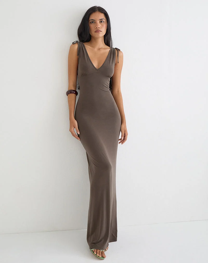 Sanyu Plunge-Maxikleid aus Cupro, dunkelbraun