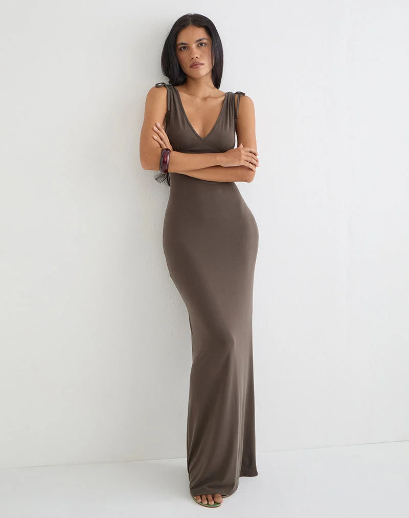 Sanyu Plunge-Maxikleid aus Cupro, dunkelbraun