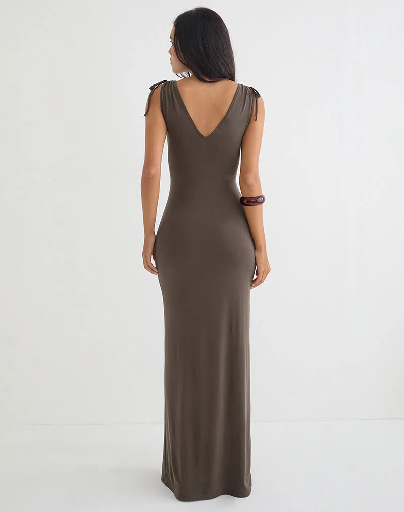 Sanyu Plunge-Maxikleid aus Cupro, dunkelbraun