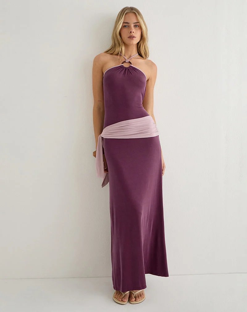 Moisa-Maxikleid aus Cupro in Deep Purple und Dusty Pink