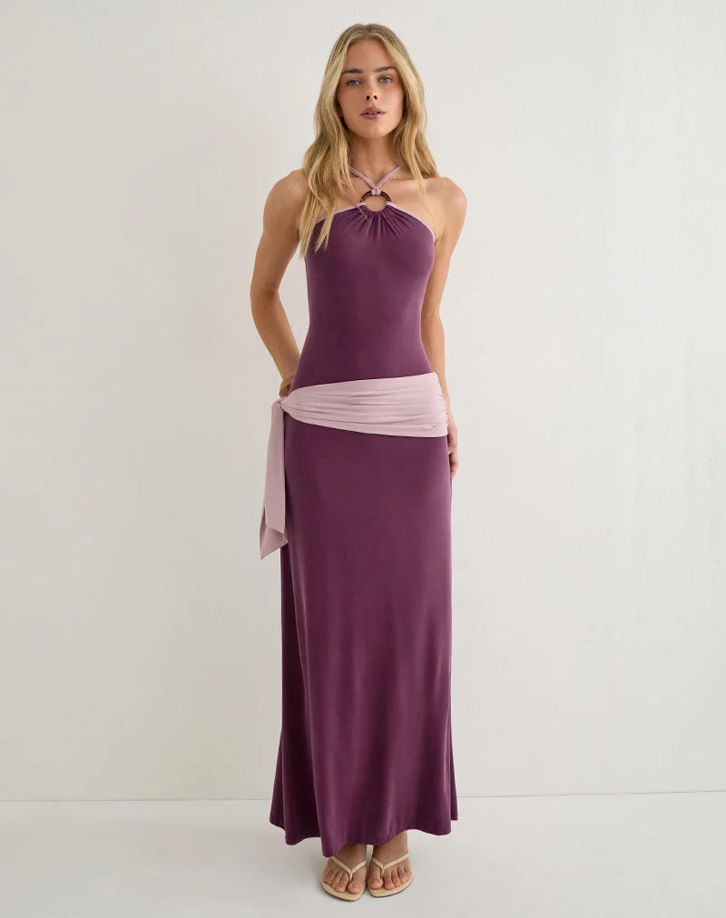 Moisa-Maxikleid aus Cupro in Deep Purple und Dusty Pink