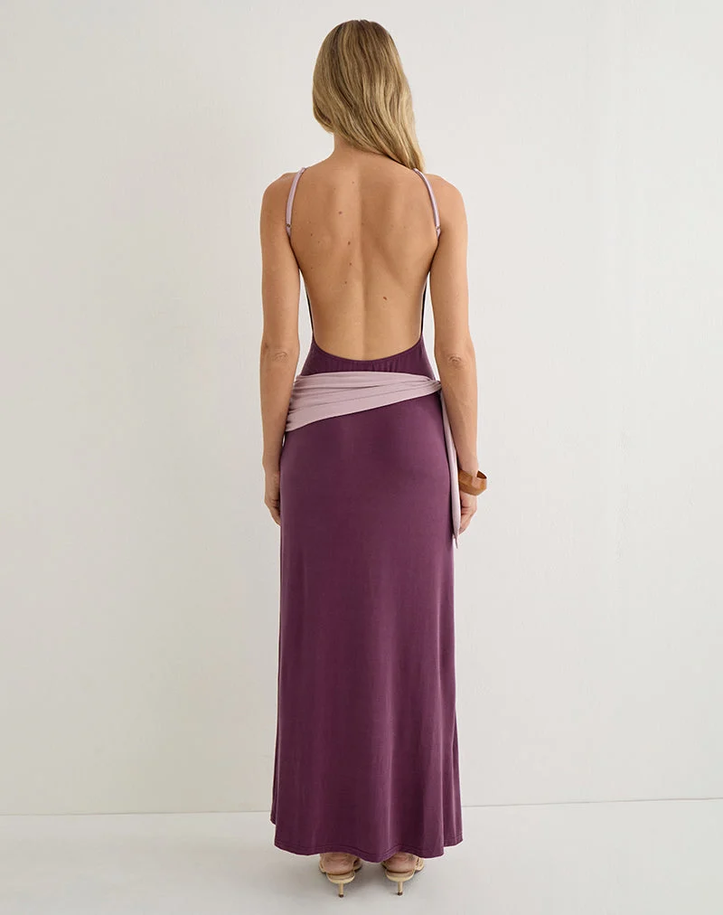 Moisa-Maxikleid aus Cupro in Deep Purple und Dusty Pink