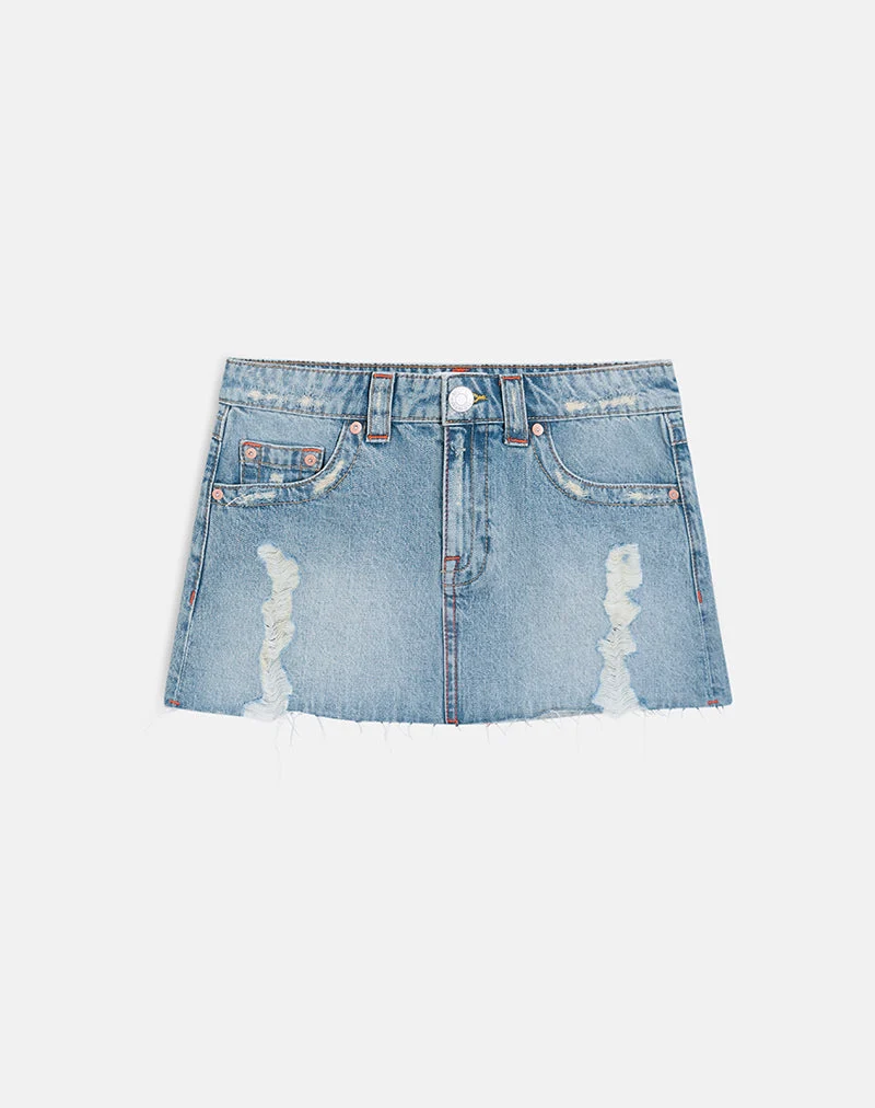 Minirock aus Denim mit zerrissenem, unversäubertem Saum in True Blue