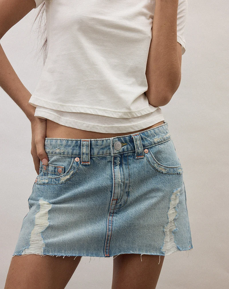 Minirock aus Denim mit zerrissenem, unversäubertem Saum in True Blue