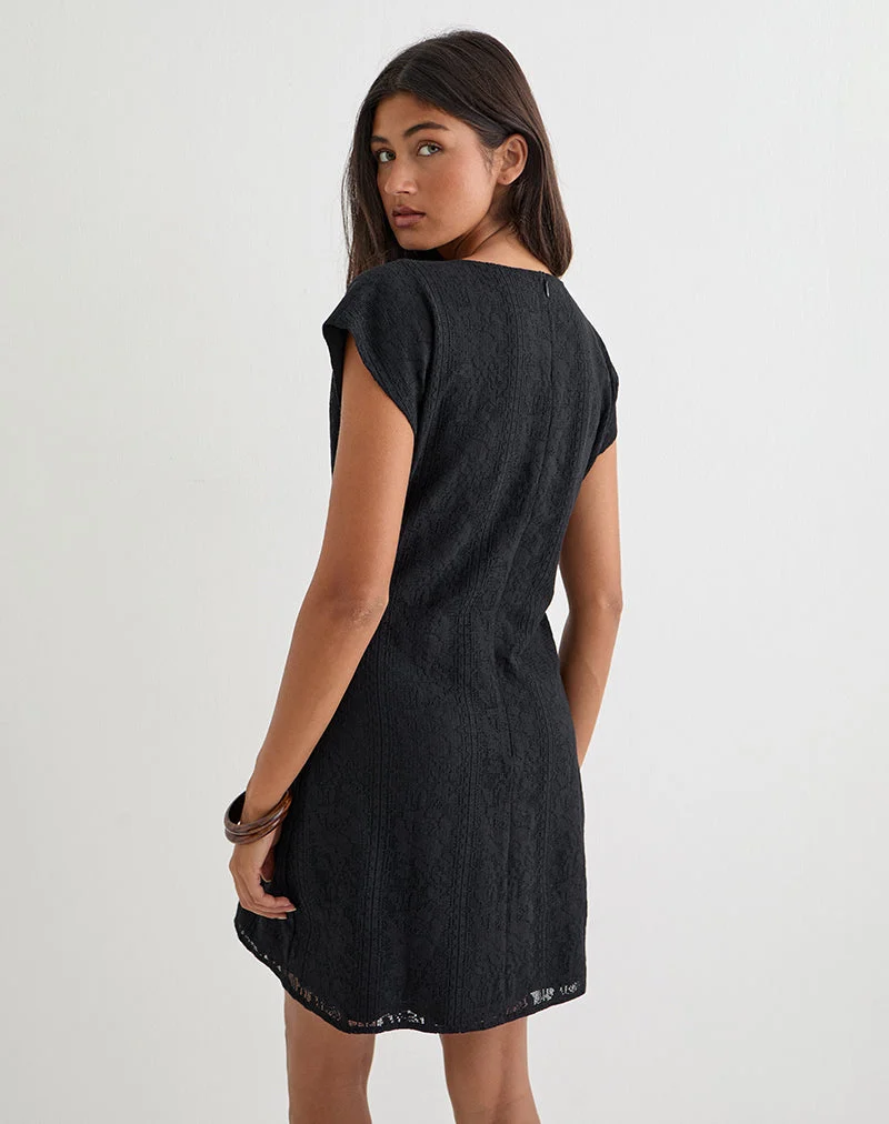 Yenna Plunge-Minikleid aus schwarzer Blumenspitze