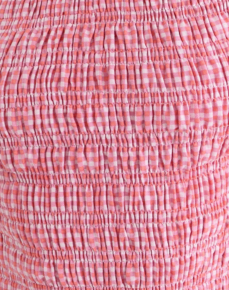 Deacon-Top mit Raffungen in Mini-Gingham, Pfirsichfarben