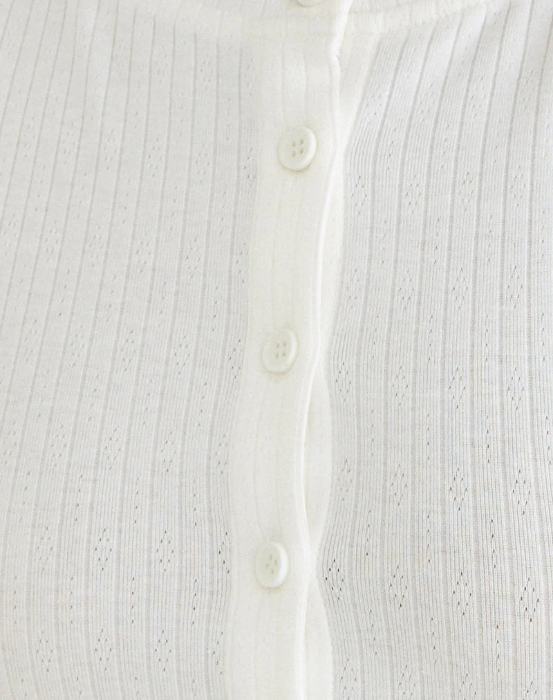 Badia – Kurz geschnittene Langarm-Strickjacke aus Pointelle-Strick, weiß