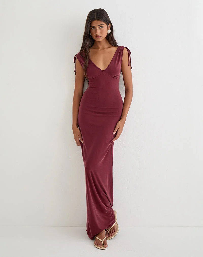 Sanyu Plunge-Maxikleid aus Cupro in Burgunderrot