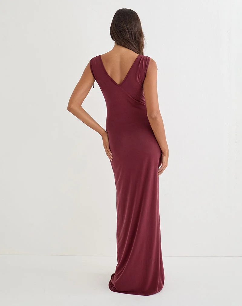 Sanyu Plunge-Maxikleid aus Cupro in Burgunderrot