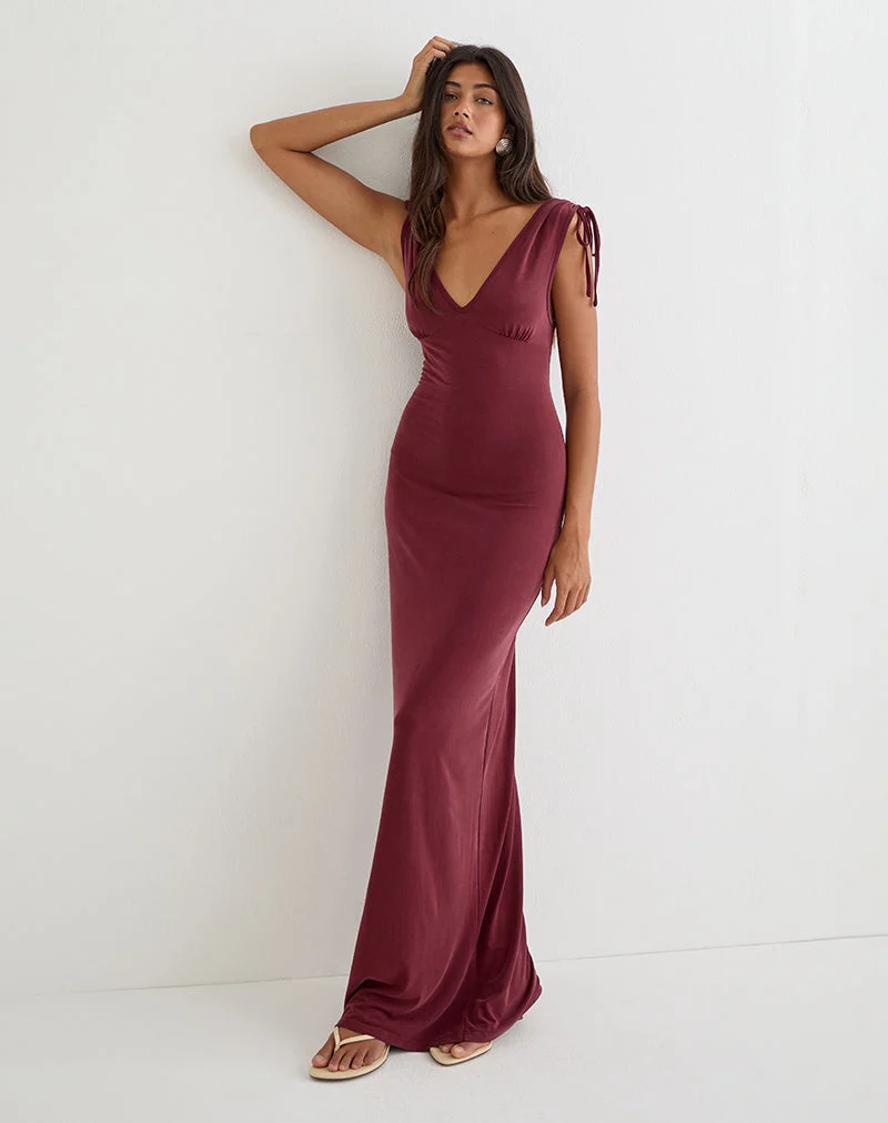Sanyu Plunge-Maxikleid aus Cupro in Burgunderrot