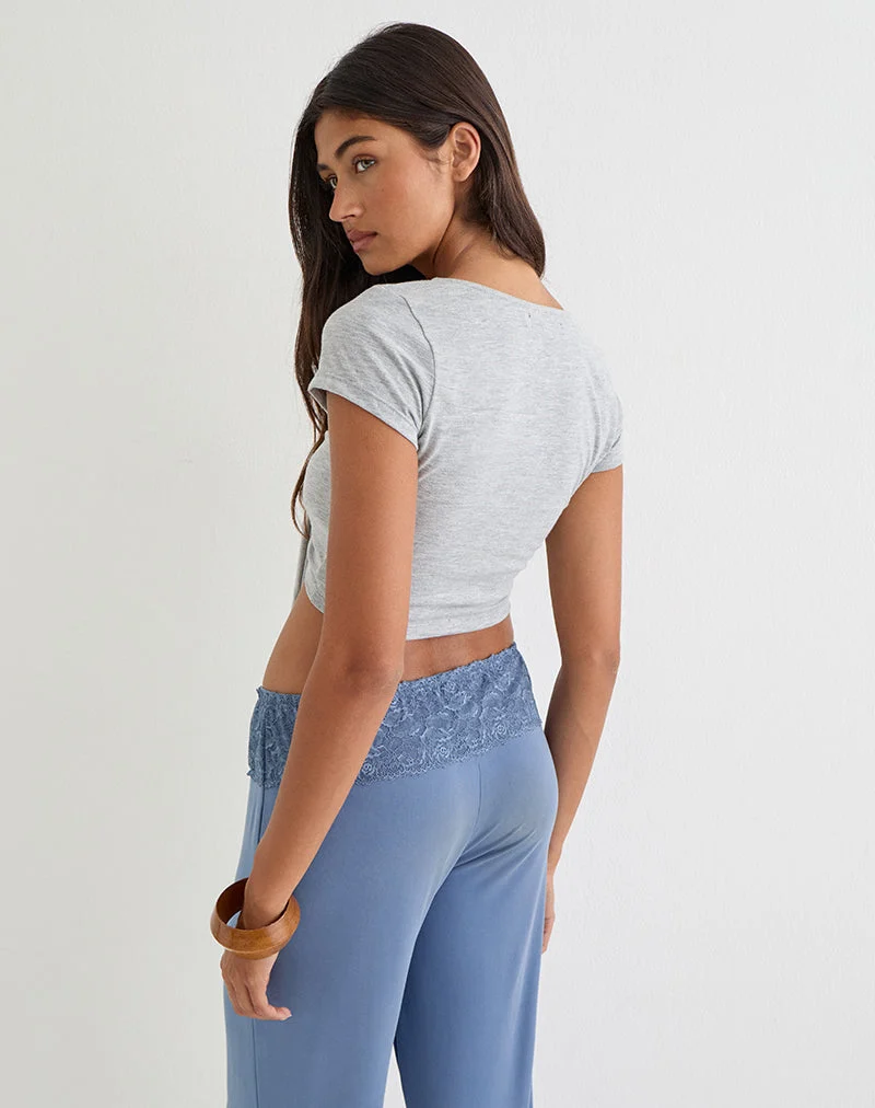 Marla Crop-Top mit Bindeband vorne in Grau meliert