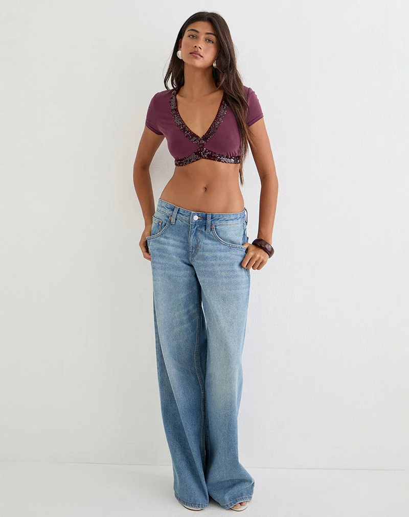 Nako Bolero-Top aus Cupro in Deep Purple mit Paillettenbesatz