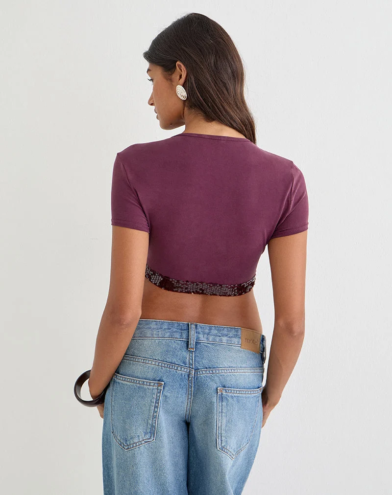Nako Bolero-Top aus Cupro in Deep Purple mit Paillettenbesatz