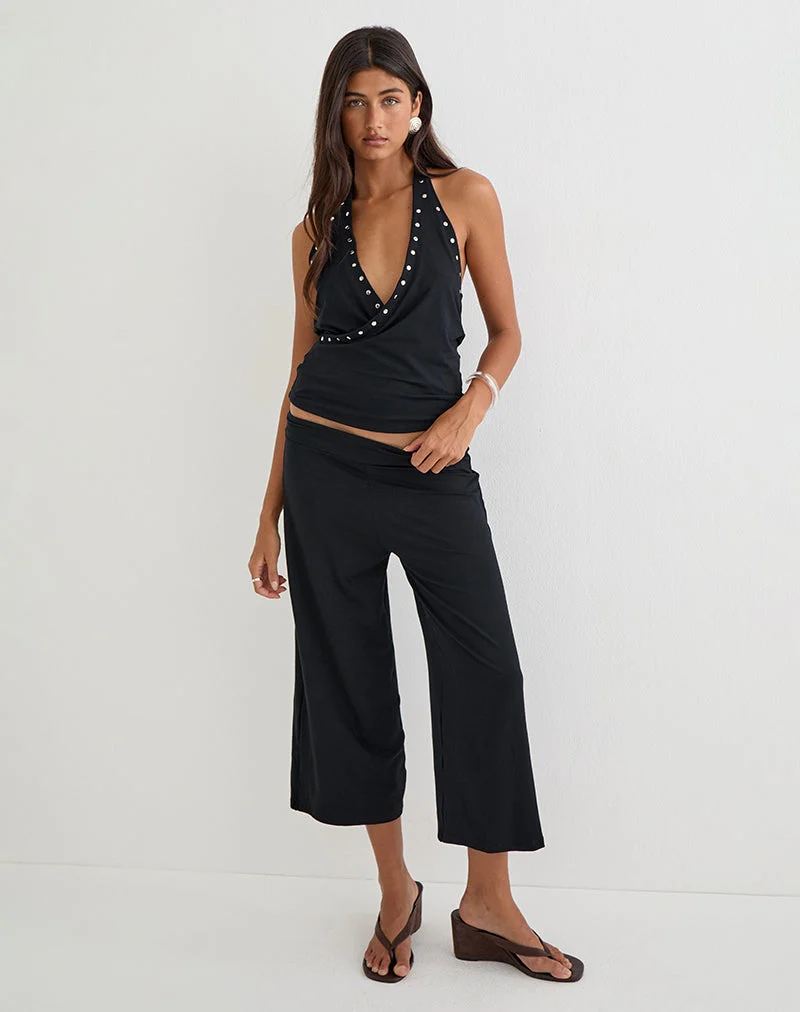 Elske-Top mit Nieten aus Rayon-Jersey, schwarz