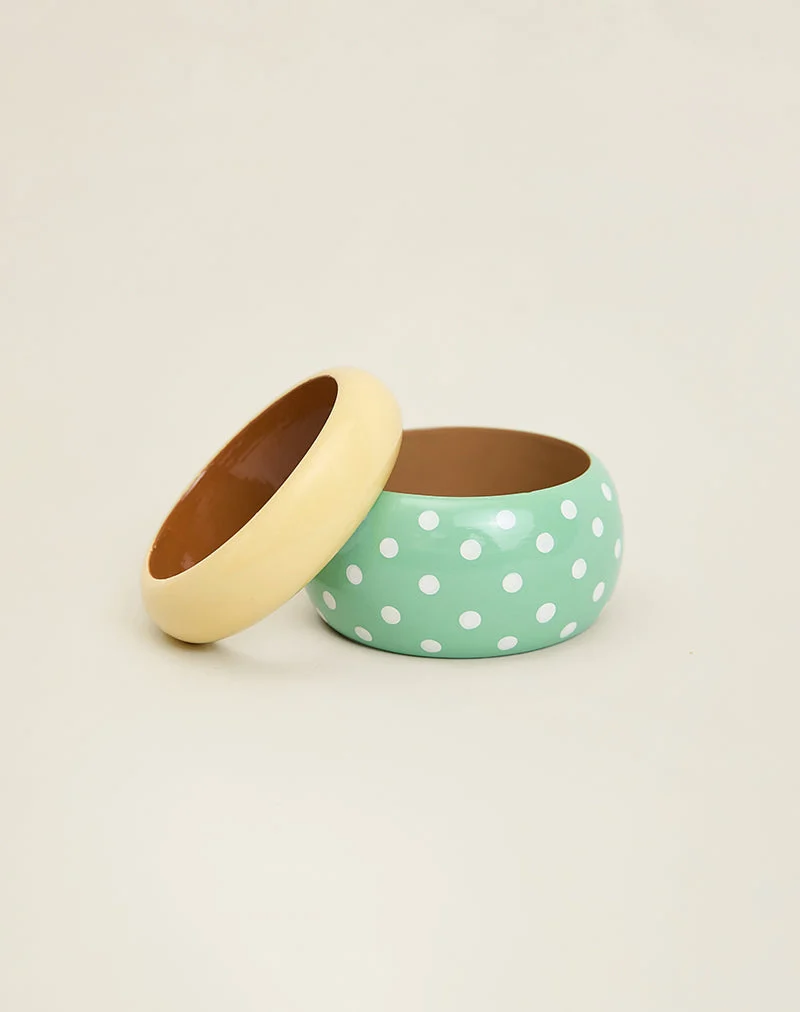 Armreif-Set aus grünem Armreif mit Polka-Dots und gelbem Armreif
