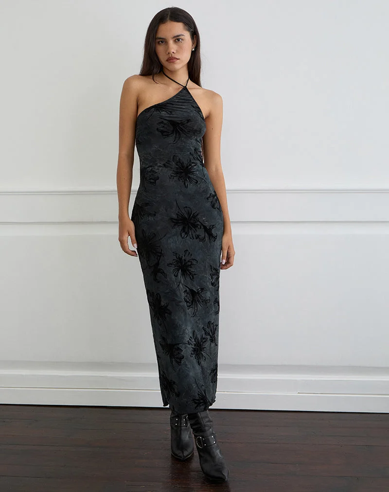 Rikaya Maxikleid aus gebranntem Samt Grau