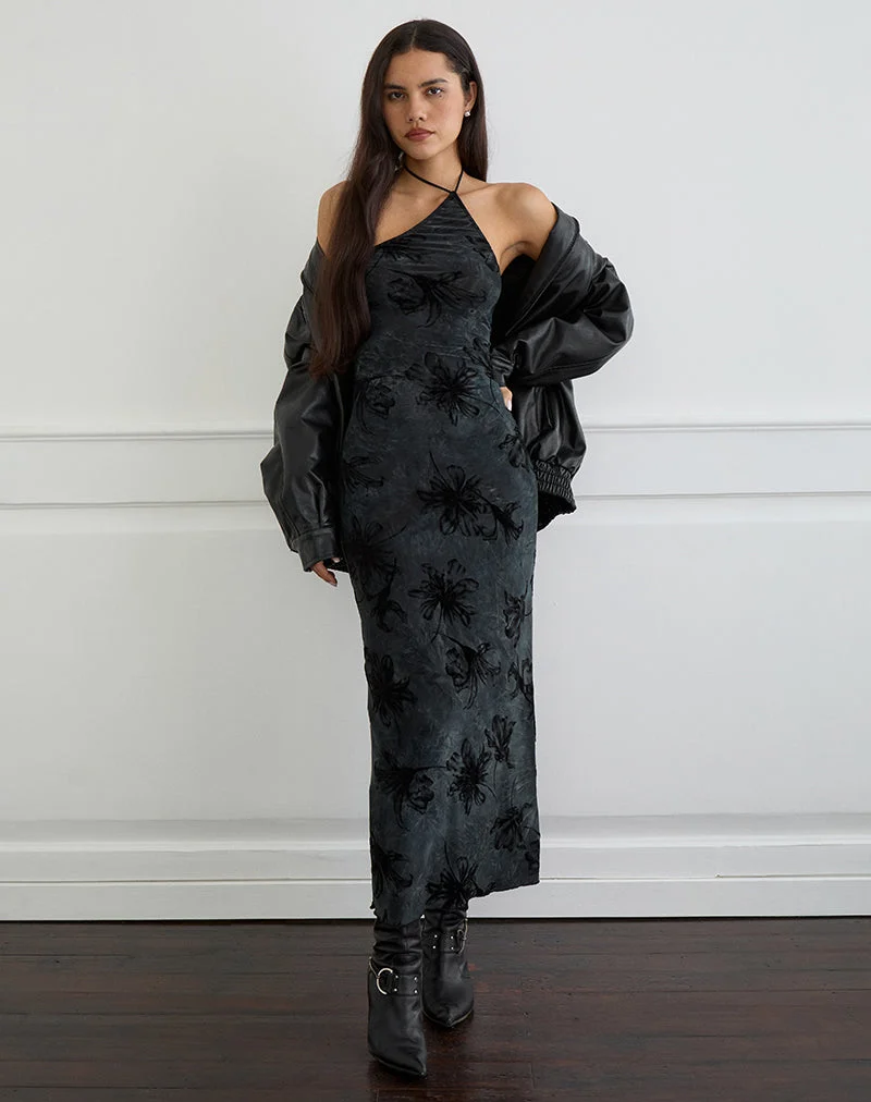Rikaya Maxikleid aus gebranntem Samt Grau
