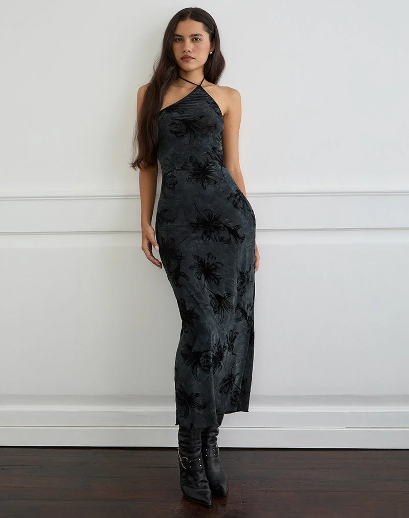 Rikaya Maxikleid aus gebranntem Samt Grau