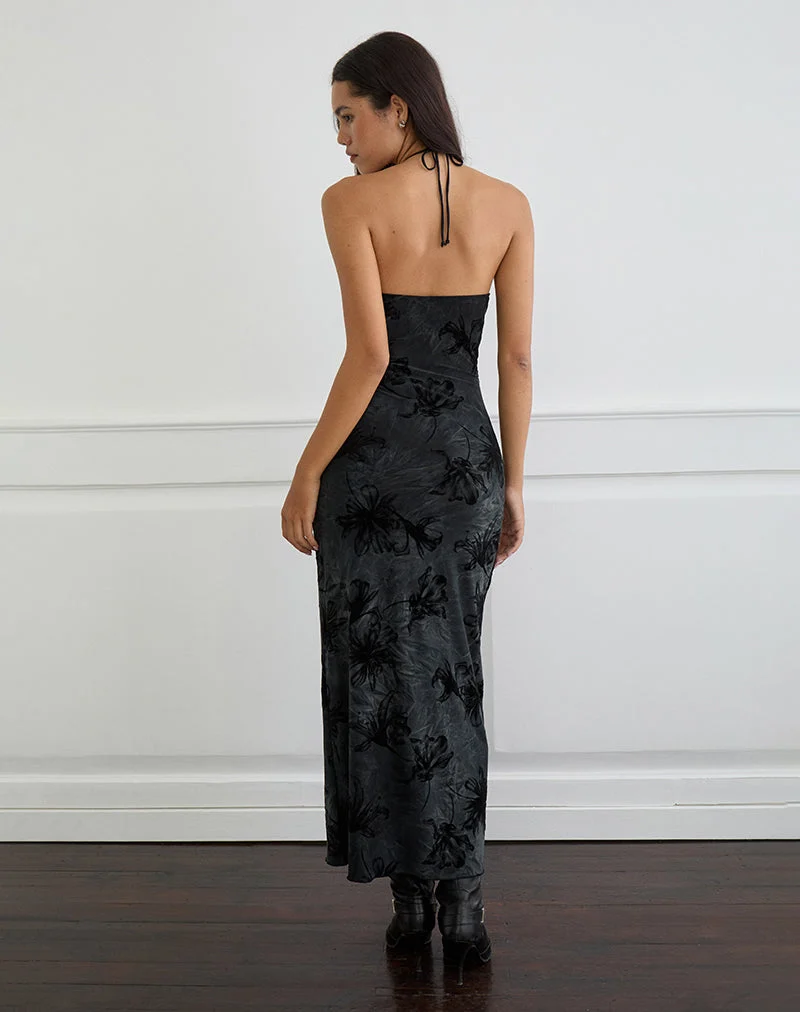 Rikaya Maxikleid aus gebranntem Samt Grau
