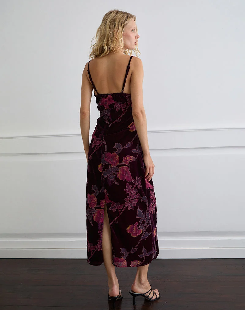 Yamira Maxikleid in Floral Devore Burgundy