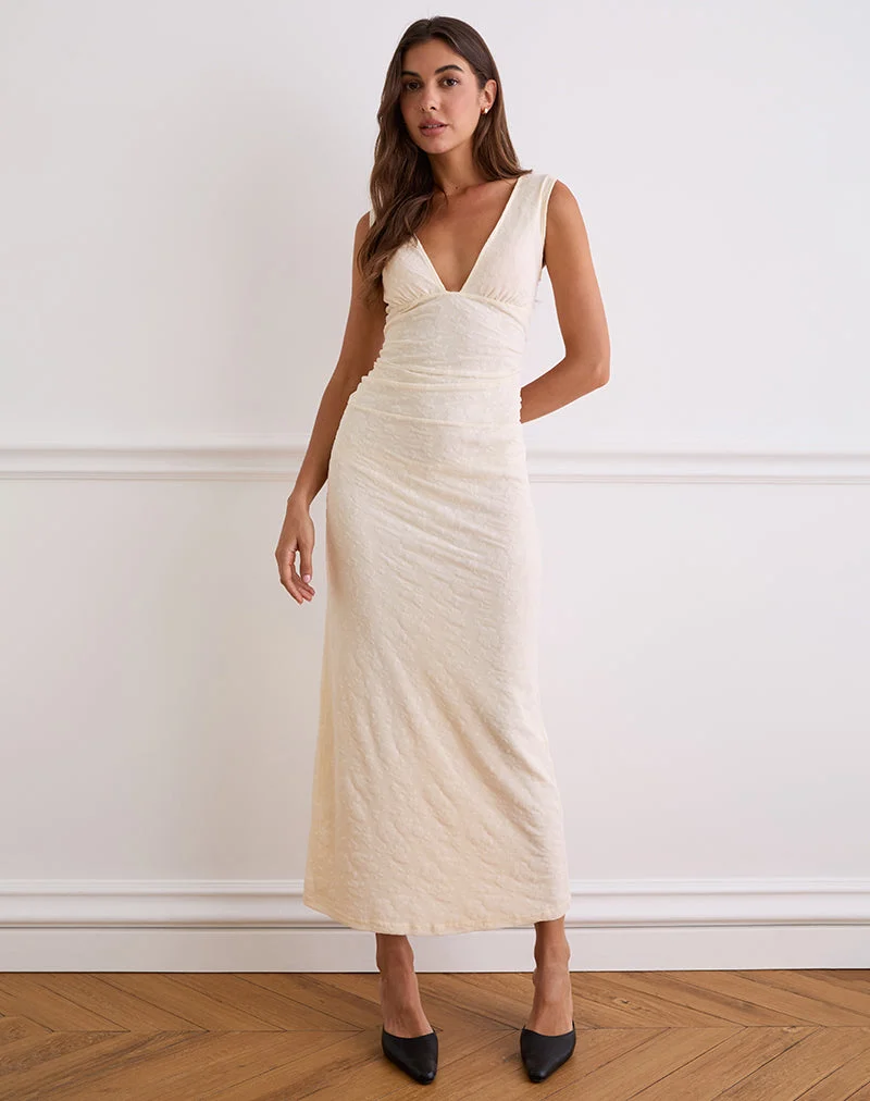 Gerda Maxikleid in Creme mit Blumenflock