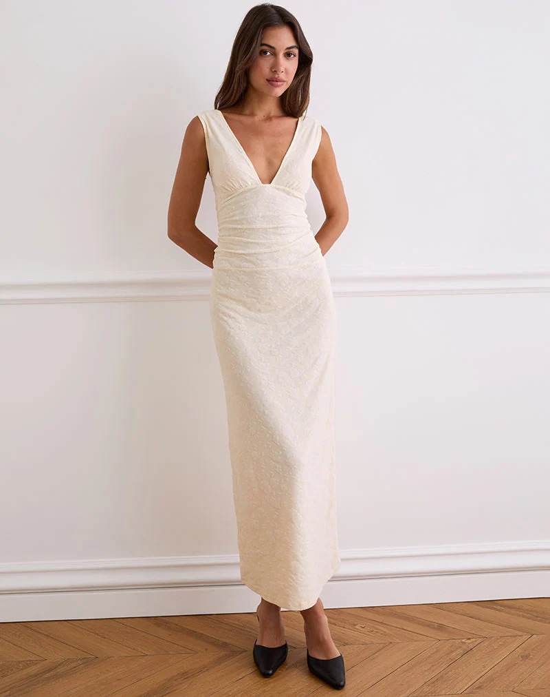 Gerda Maxikleid in Creme mit Blumenflock