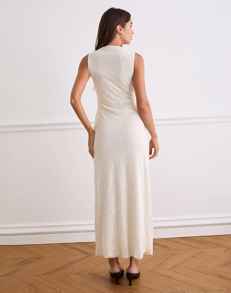 Gerda Maxikleid in Creme mit Blumenflock