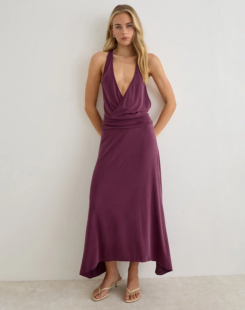 Kiku-Maxikleid aus Cupro in Deep Purple