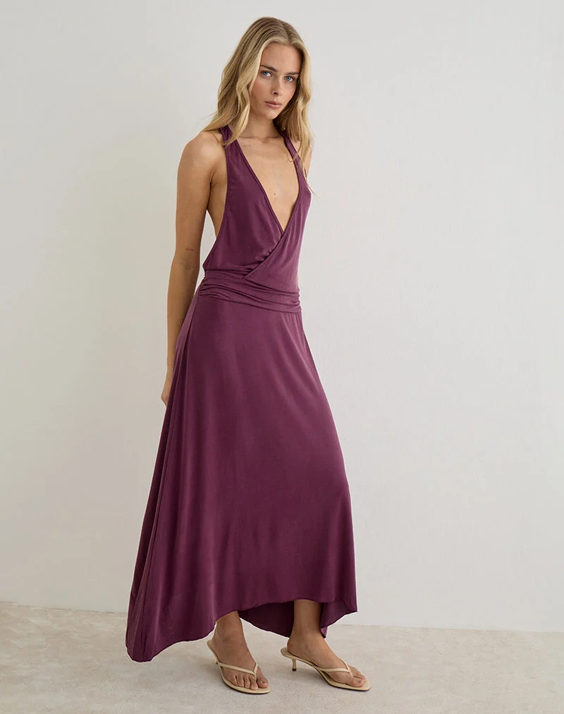 Kiku-Maxikleid aus Cupro in Deep Purple