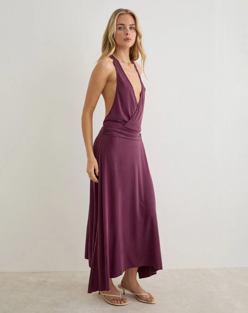 Kiku-Maxikleid aus Cupro in Deep Purple