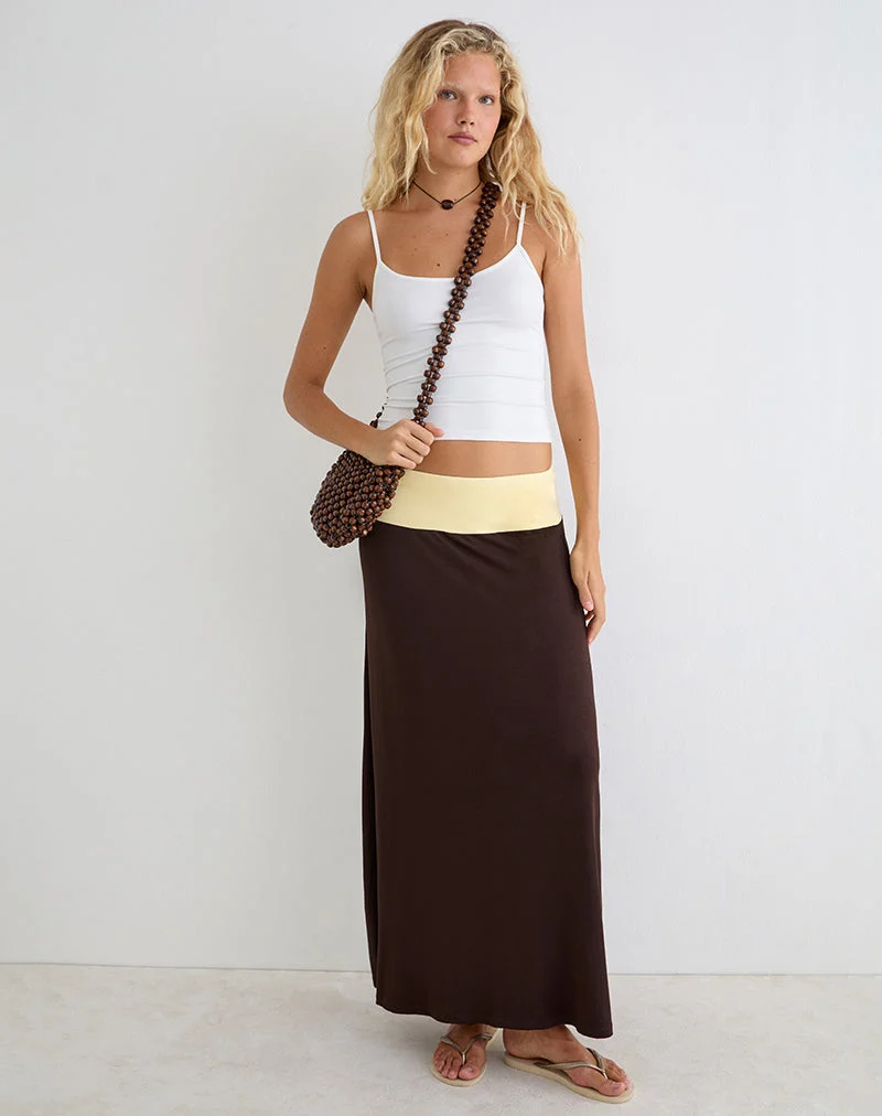Olie Maxi-Rock aus Rayon-Jersey in den Farben „Bitter Chocolate“ und „Lemon Yellow“
