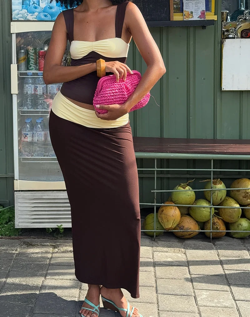 Olie Maxi-Rock aus Rayon-Jersey in den Farben „Bitter Chocolate“ und „Lemon Yellow“