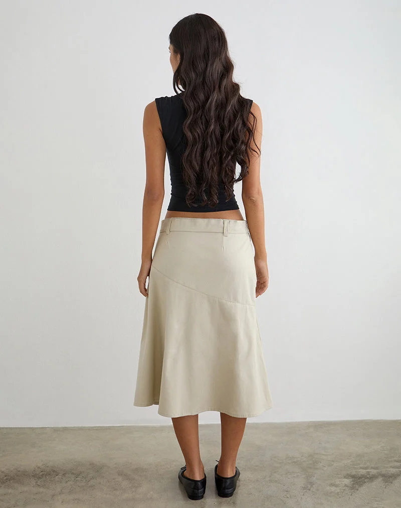 Cabot Midi-Rock mit Gürtel aus Baumwoll-Twill in der Farbe „Latte“