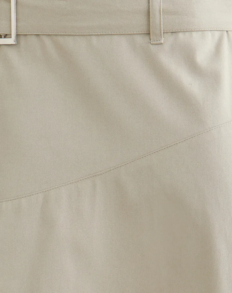 Cabot Midi-Rock mit Gürtel aus Baumwoll-Twill in der Farbe „Latte“