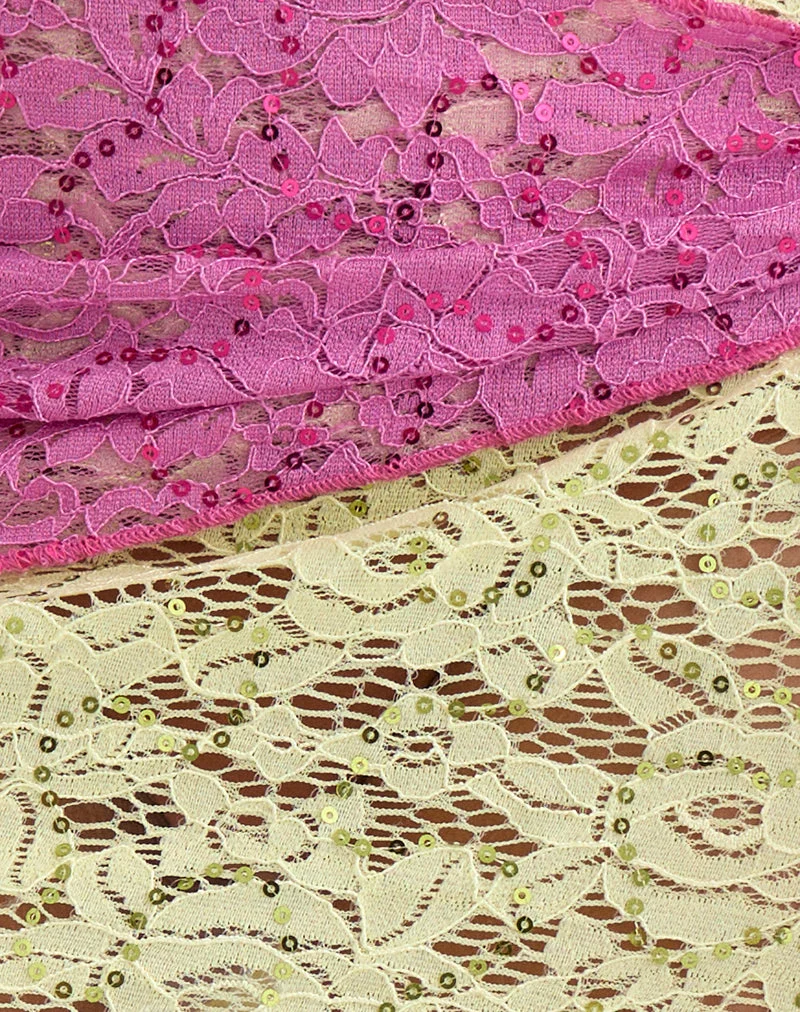 Sirna-Rock aus doppellagiger Pailletten-Spitze in Limettengrün und Rosa