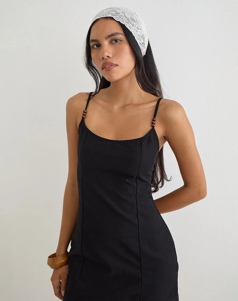 Ambra Scoop Minikleid aus Leinen, schwarz