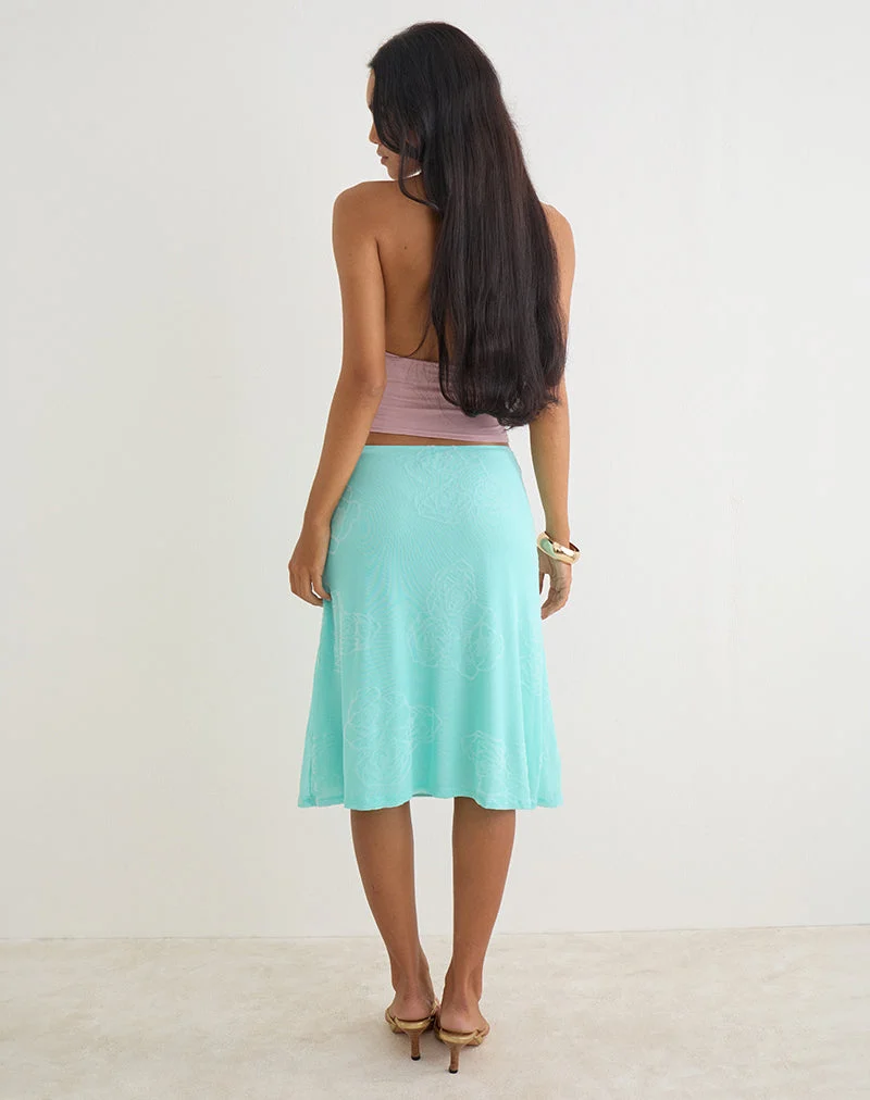 Laykha Midirock mit Flock-Blumenmuster in Blau