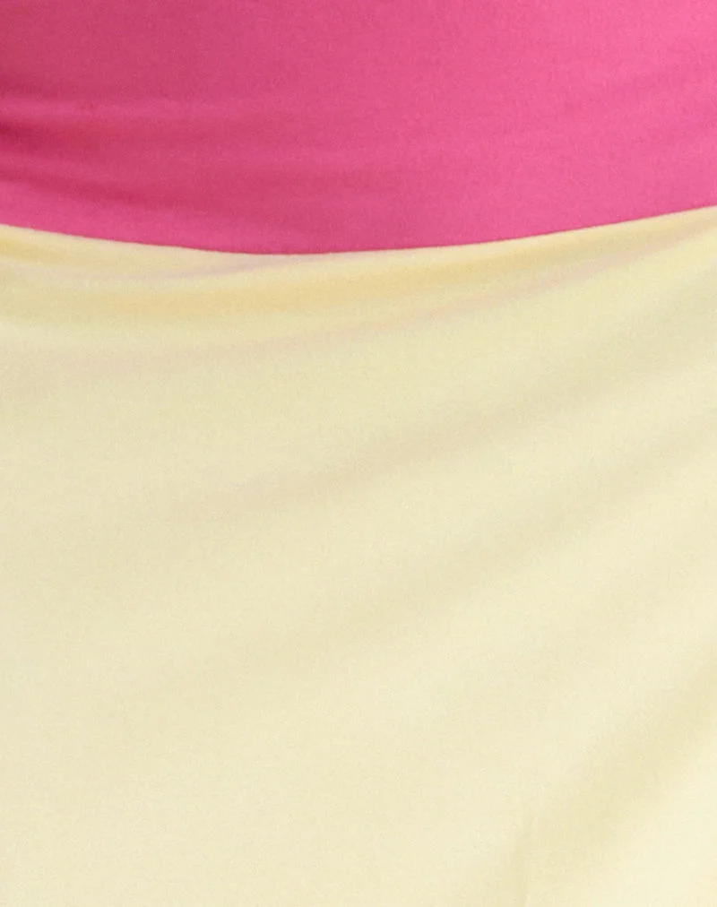 Soli Midi-Rock aus Rayon-Jersey in Zitronengelb und Dunkelrosa
