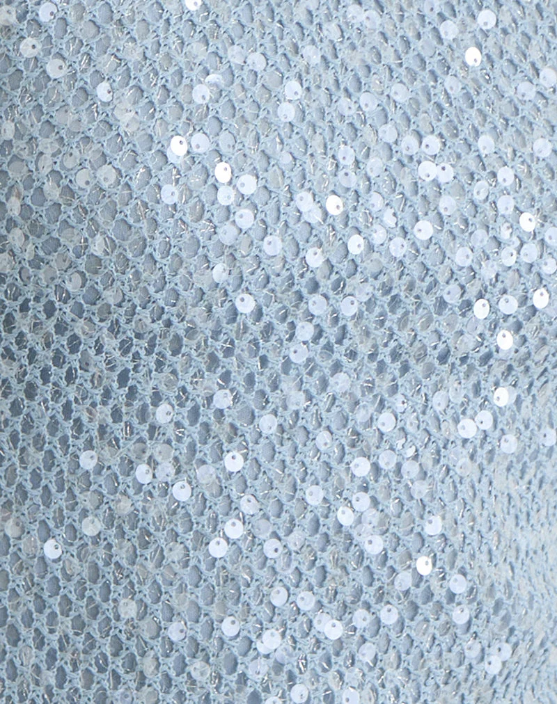 Urlanda-Kleid aus blauem, seafoamfarbenem Pailletten-Strick