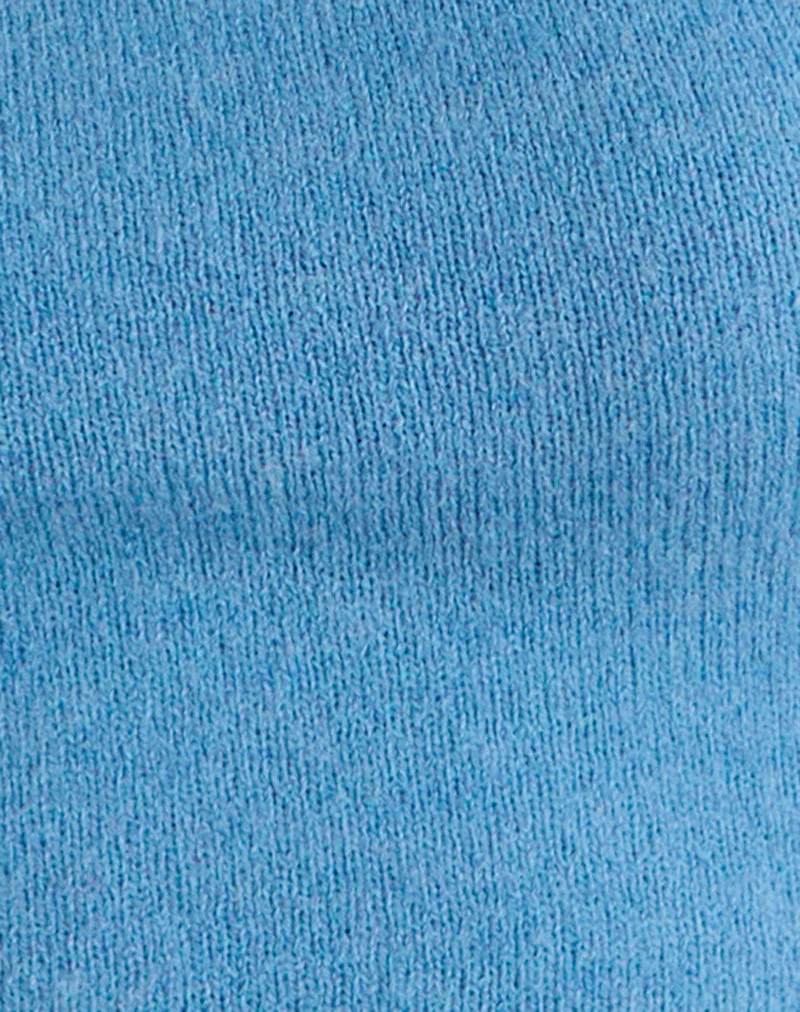 Reita-Top mit Schlüssellochausschnitt und Perle, gestrickt, blau