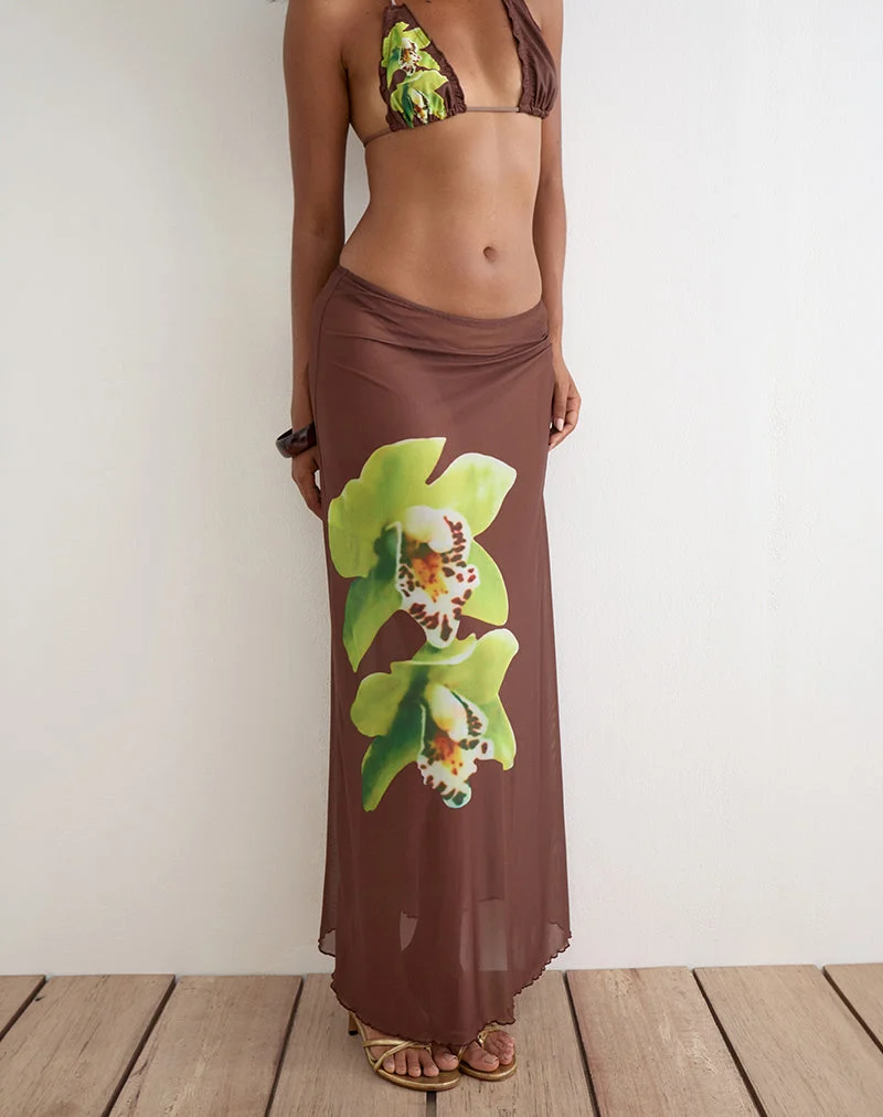 Dartina Maxi-Sliprock in Braun mit grüner Dendrobium-Blüte