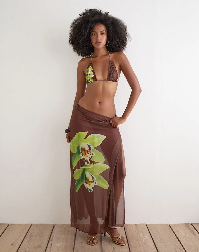 Dartina Maxi-Sliprock in Braun mit grüner Dendrobium-Blüte