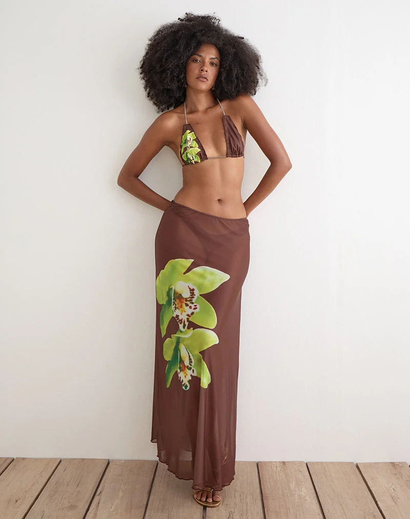 Dartina Maxi-Sliprock in Braun mit grüner Dendrobium-Blüte
