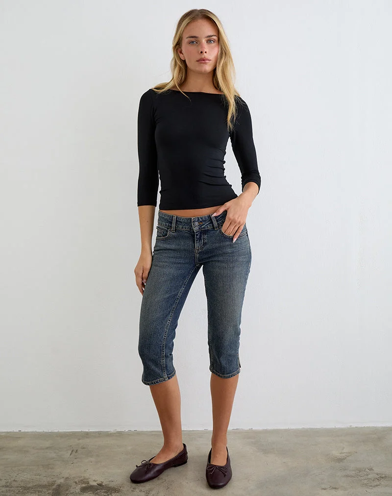 Capri-Jeans aus Denim in Dirty Green