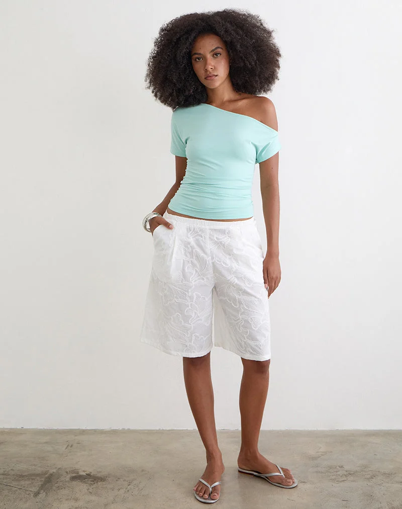 Ennea Longline-Shorts in „Broderie White“